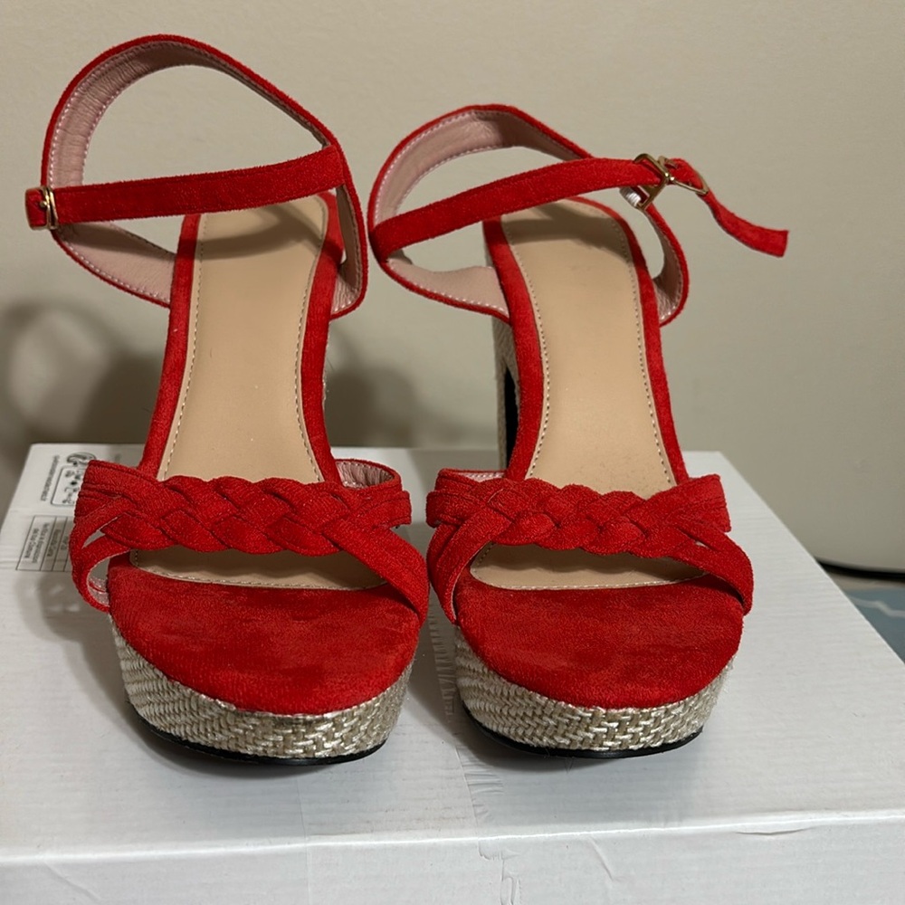 SHEIN Red Platform Chunky Heel Shoes Size 9